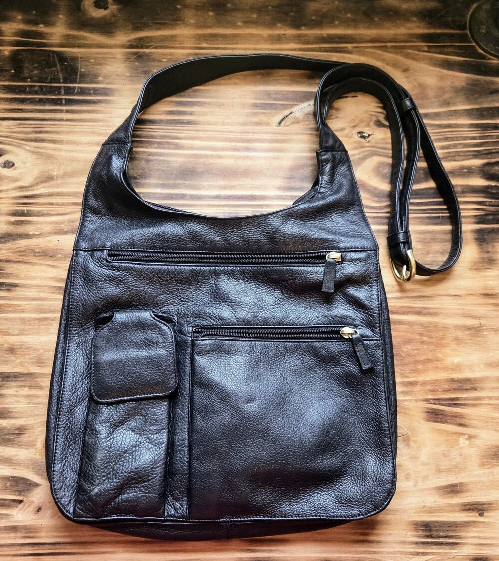 JP Ourse & Cie Bolivia Black Leather Cross Body Traveler Bag Unisex Handbag
